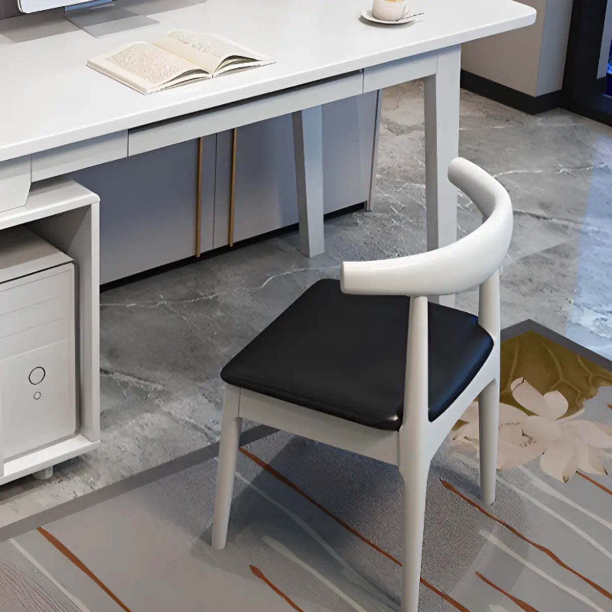 Ergonomic Rubberwood Butcher Block Computer Desk with Drawer — White / Without Chairs