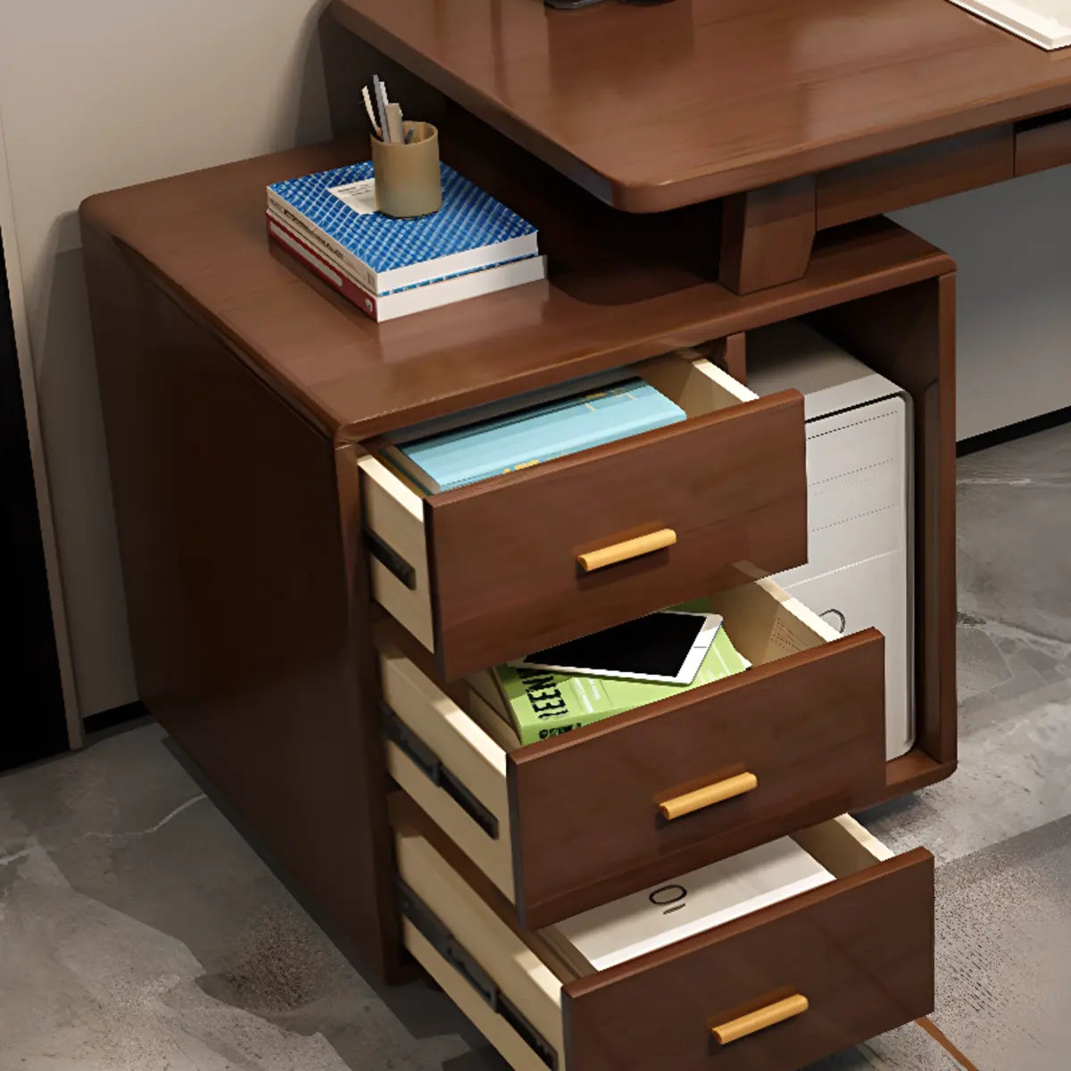 Ergonomic Rubberwood Butcher Block Computer Desk with Drawer — White / Without Chairs