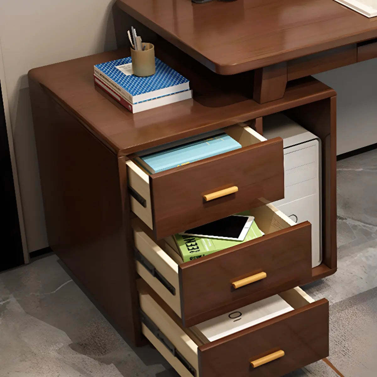 Ergonomic Rubberwood Butcher Block Computer Desk with Drawer — White / Without Chairs