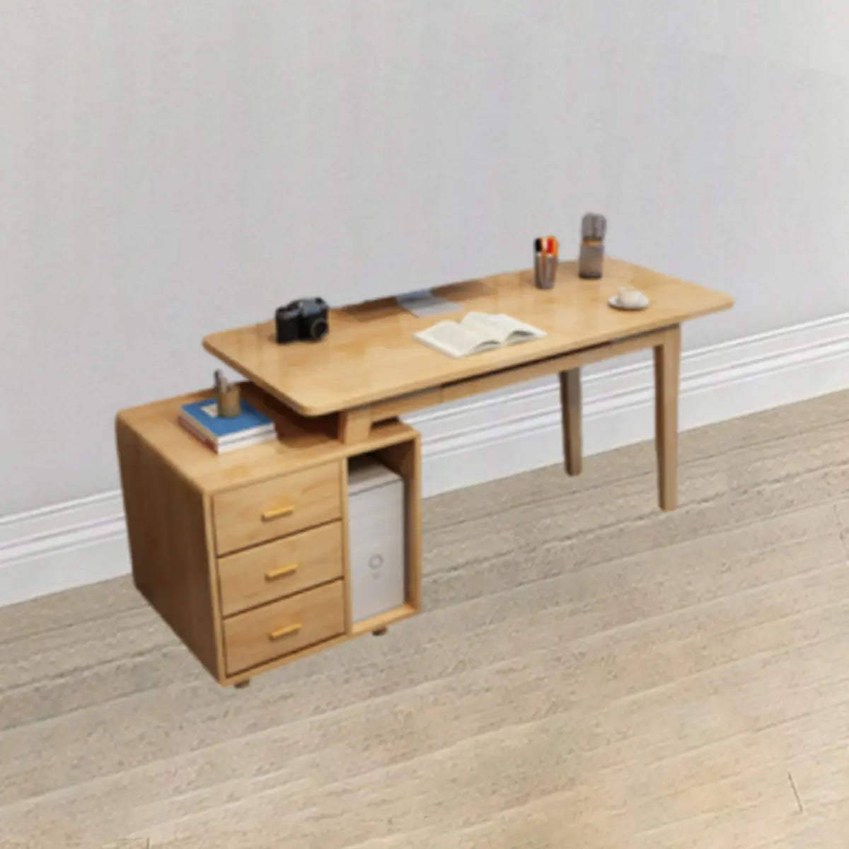 Ergonomic Rubberwood Butcher Block Computer Desk with Drawer