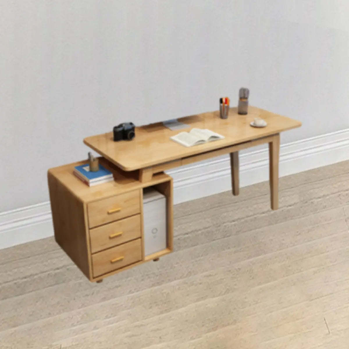 Ergonomic Rubberwood Butcher Block Computer Desk with Drawer