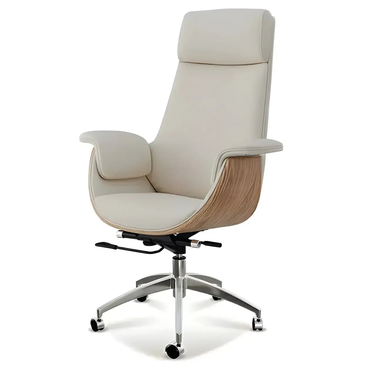 Ergonomic Full-Back Adjustable Swivel Office Chair — off-white / Cow Leather