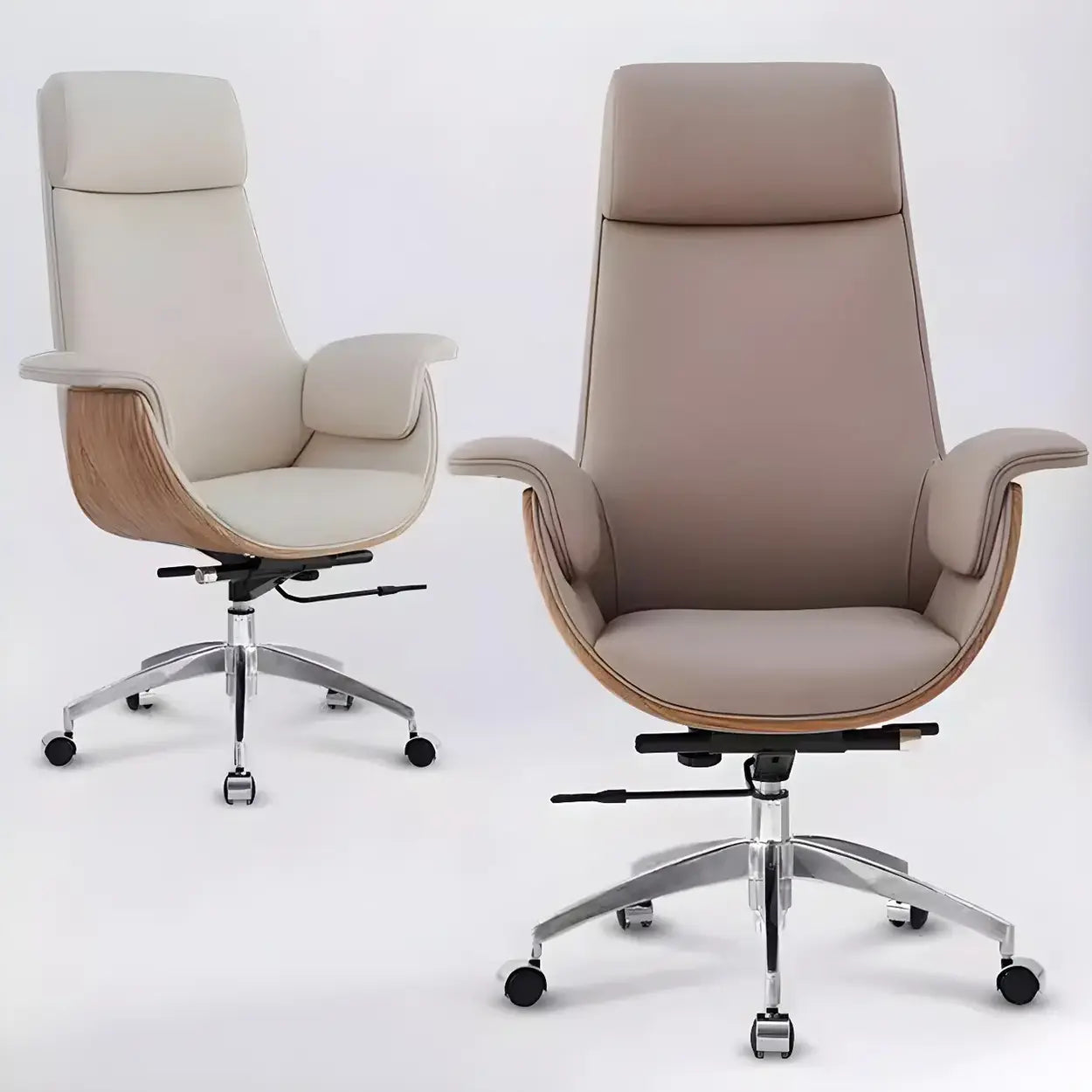 Ergonomic Full-Back Adjustable Swivel Office Chair — Khaki / Faux Leather