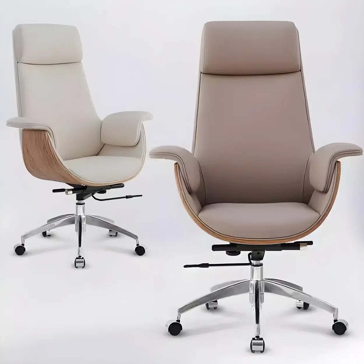 Ergonomic Full-Back Adjustable Swivel Office Chair — Khaki / Faux Leather