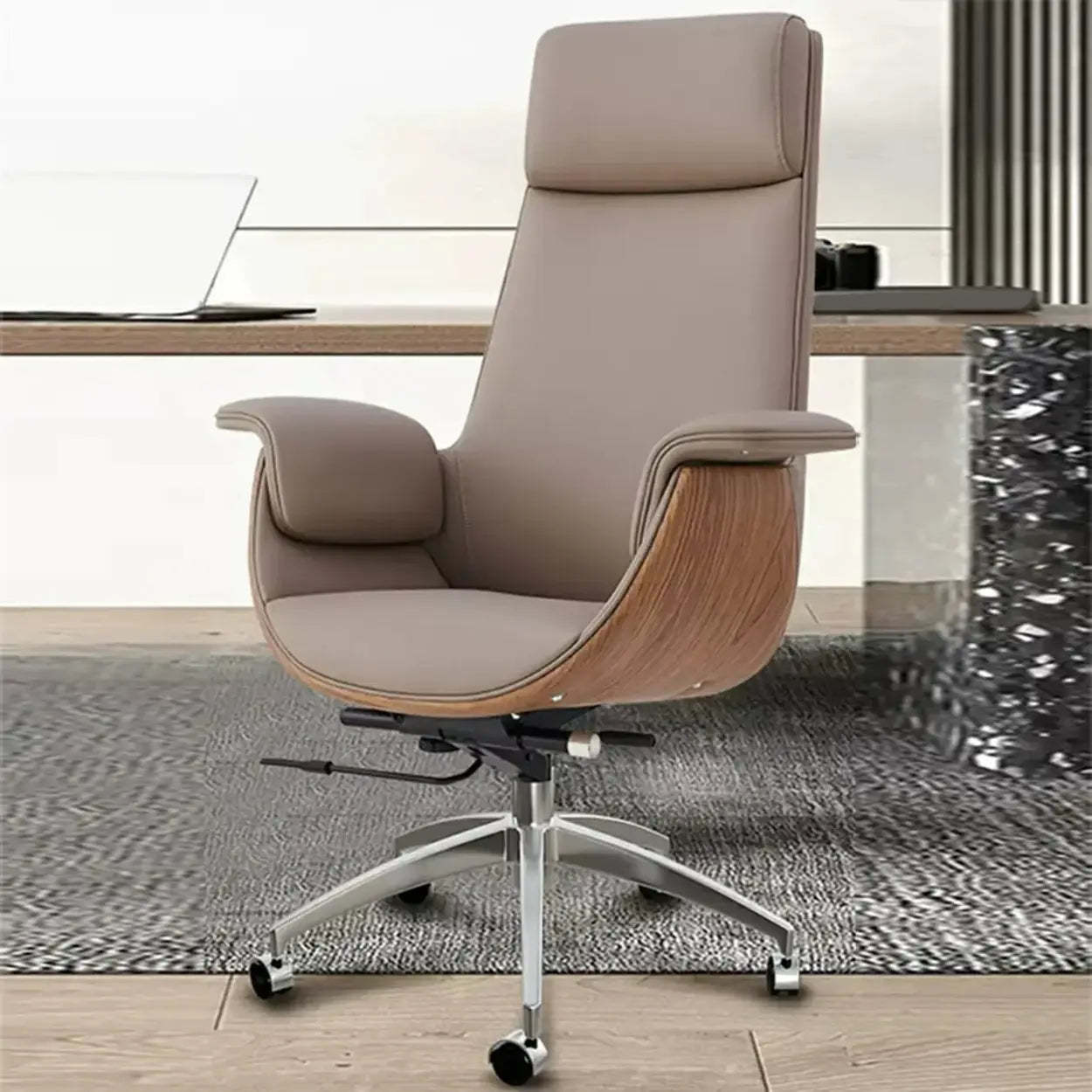 Ergonomic Full-Back Adjustable Swivel Office Chair — Black / Microfiber Leather