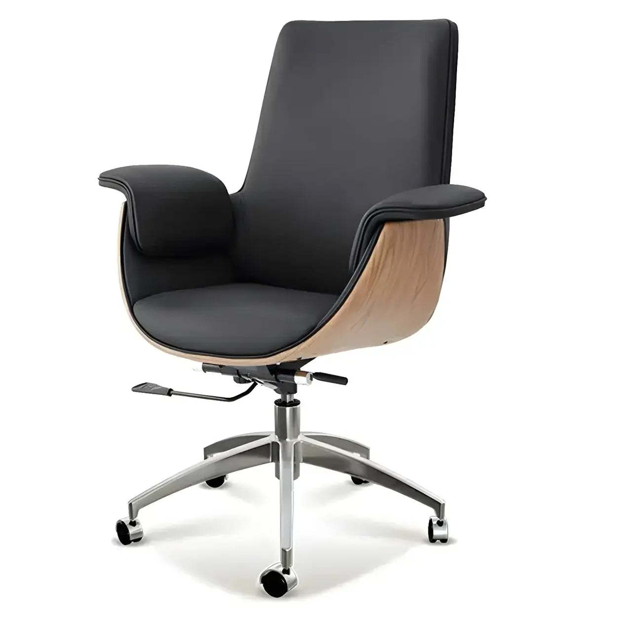 Ergonomic Full-Back Adjustable Swivel Office Chair — Black / Microfiber Leather