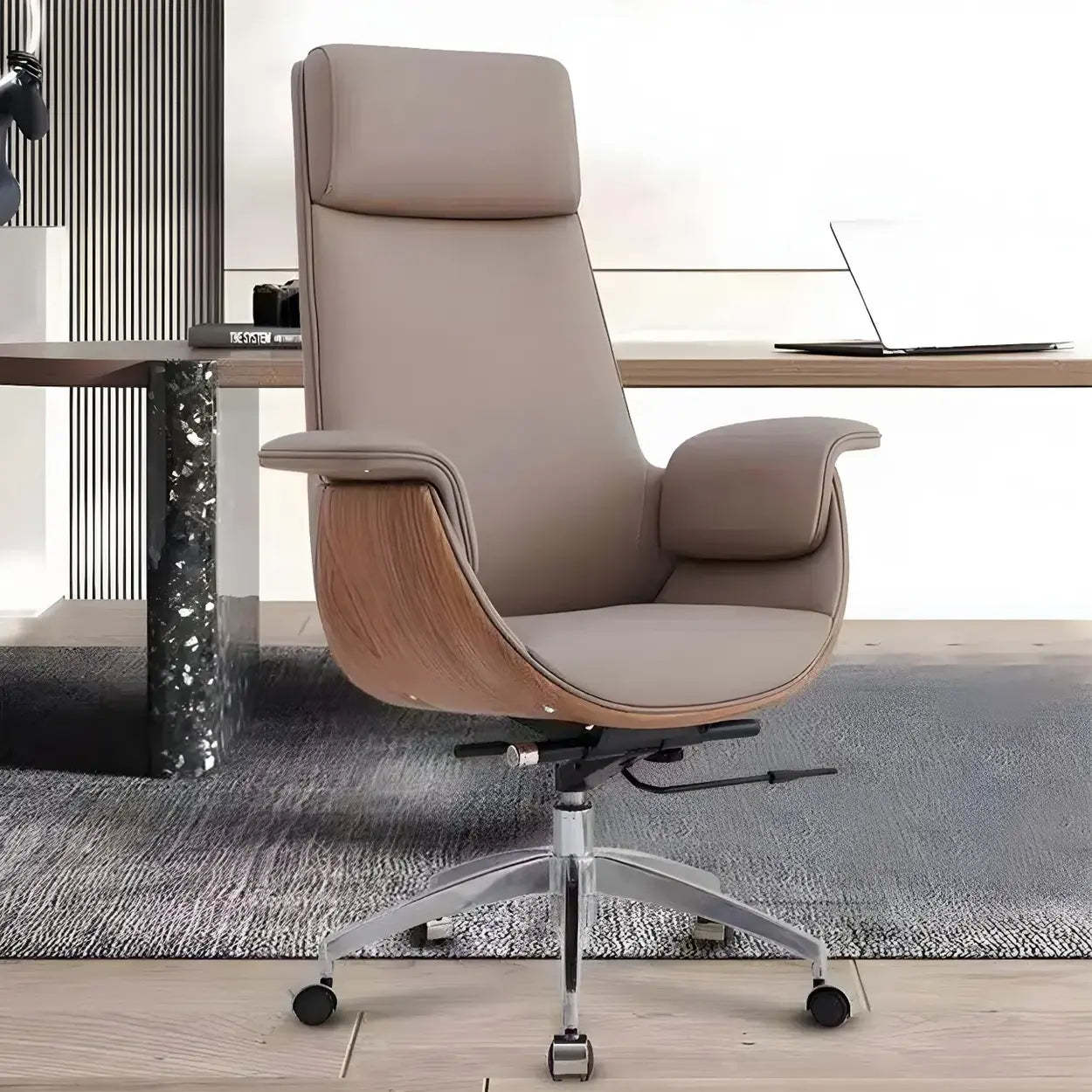 Ergonomic Full-Back Adjustable Swivel Office Chair — Black / Cow Leather
