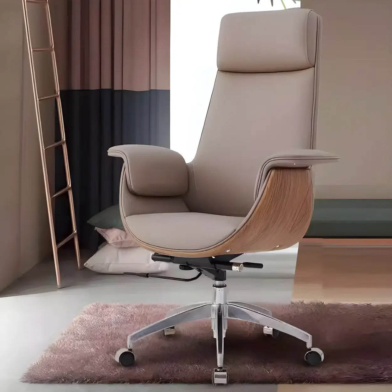 Ergonomic Full-Back Adjustable Swivel Office Chair — off-white / Microfiber Leather