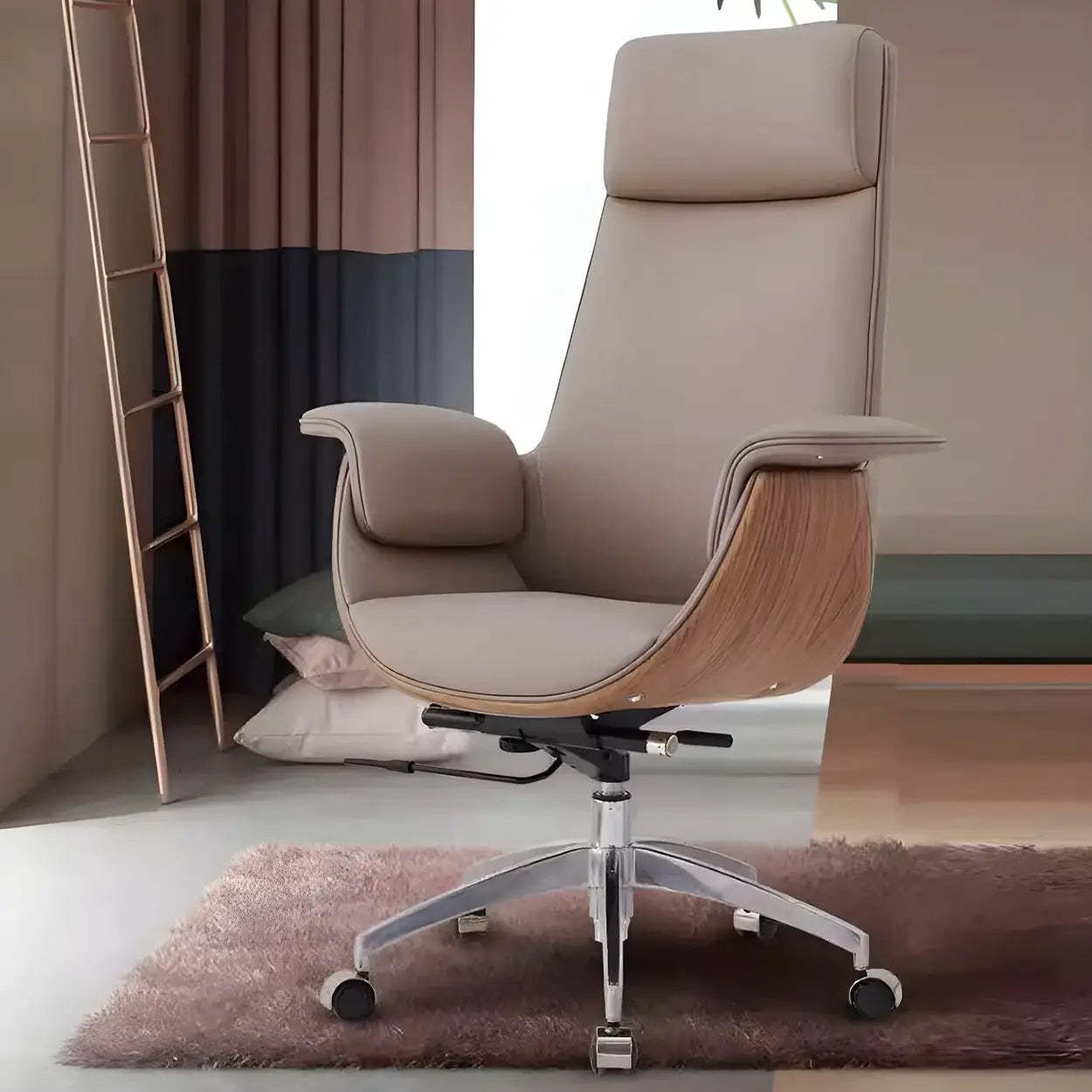 Ergonomic Full-Back Adjustable Swivel Office Chair — off-white / Microfiber Leather