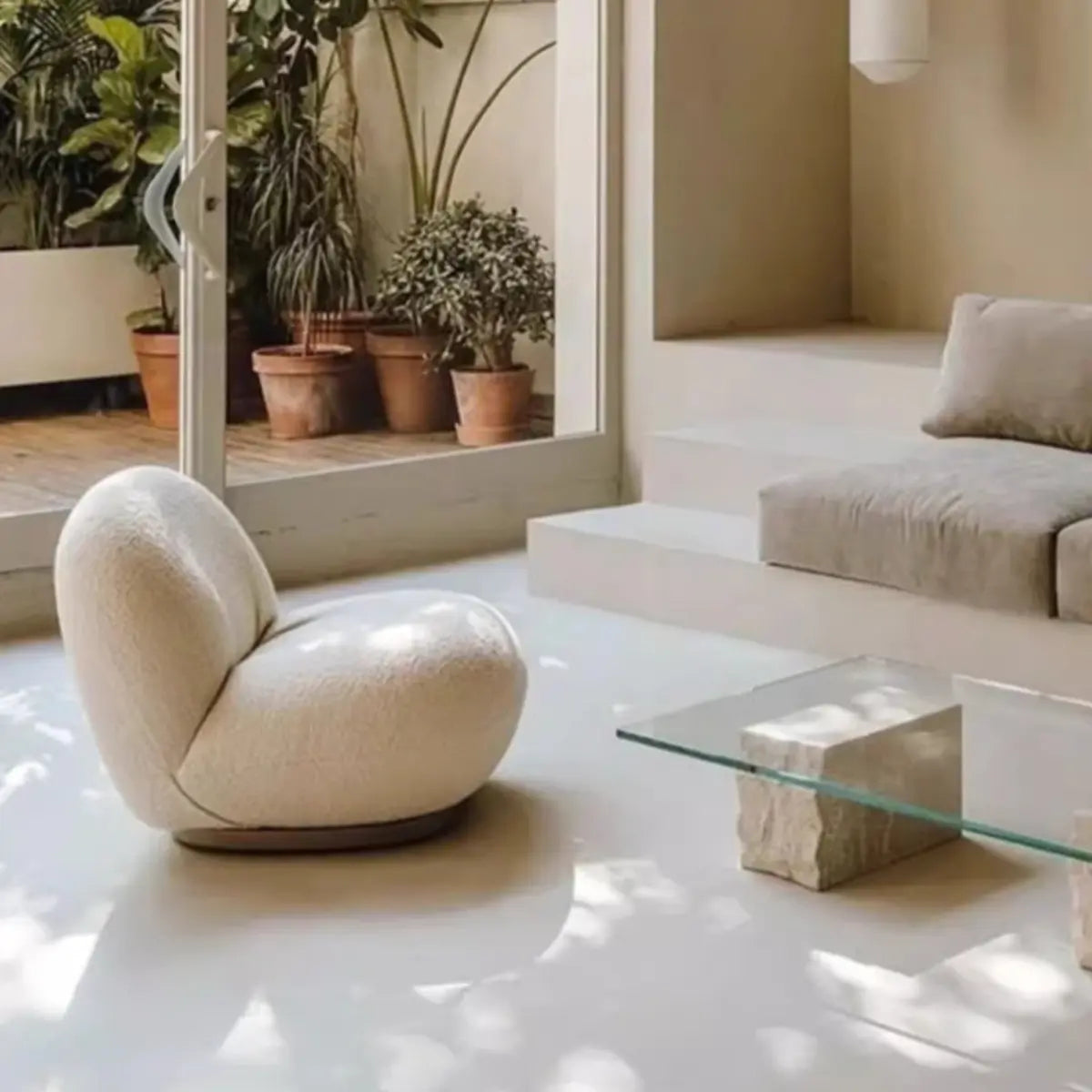 Ergonomic White Sherpa Swivel Side Chair