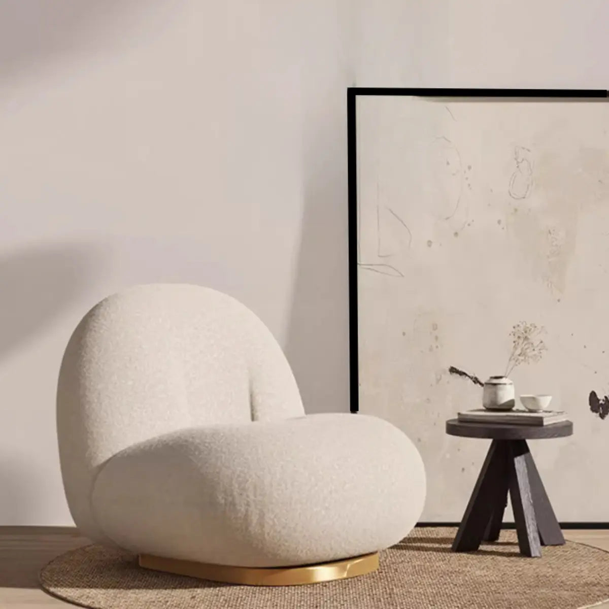 Ergonomic White Sherpa Swivel Side Chair