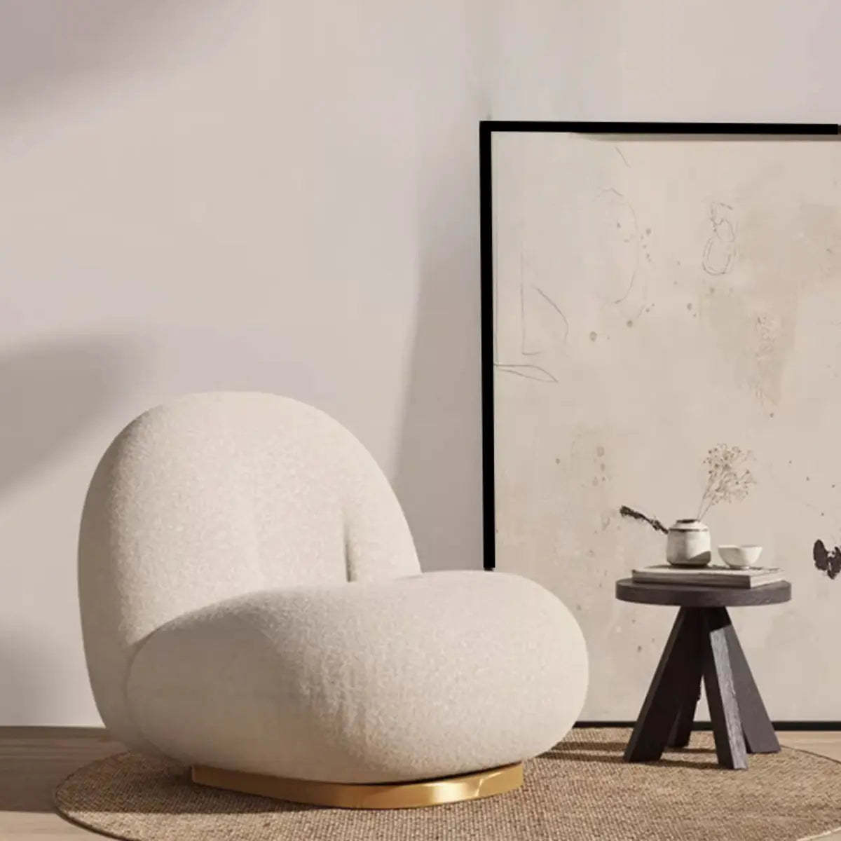Ergonomic White Sherpa Swivel Side Chair