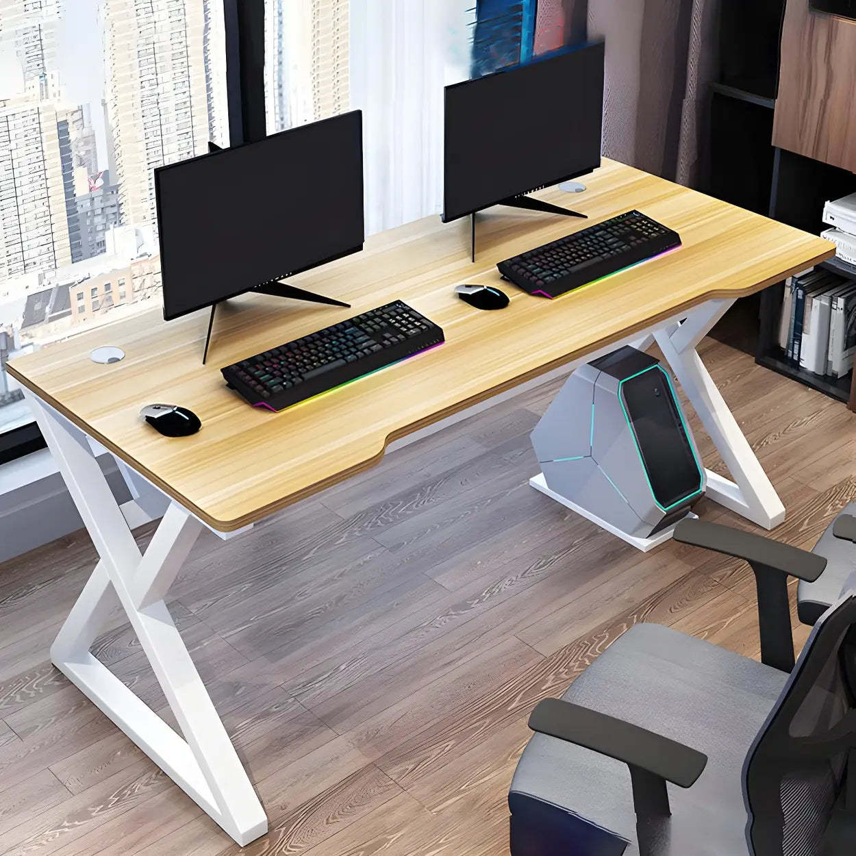 Ergonomic Wood Free-Form Sled Double Computer Desk — Black / Table Only