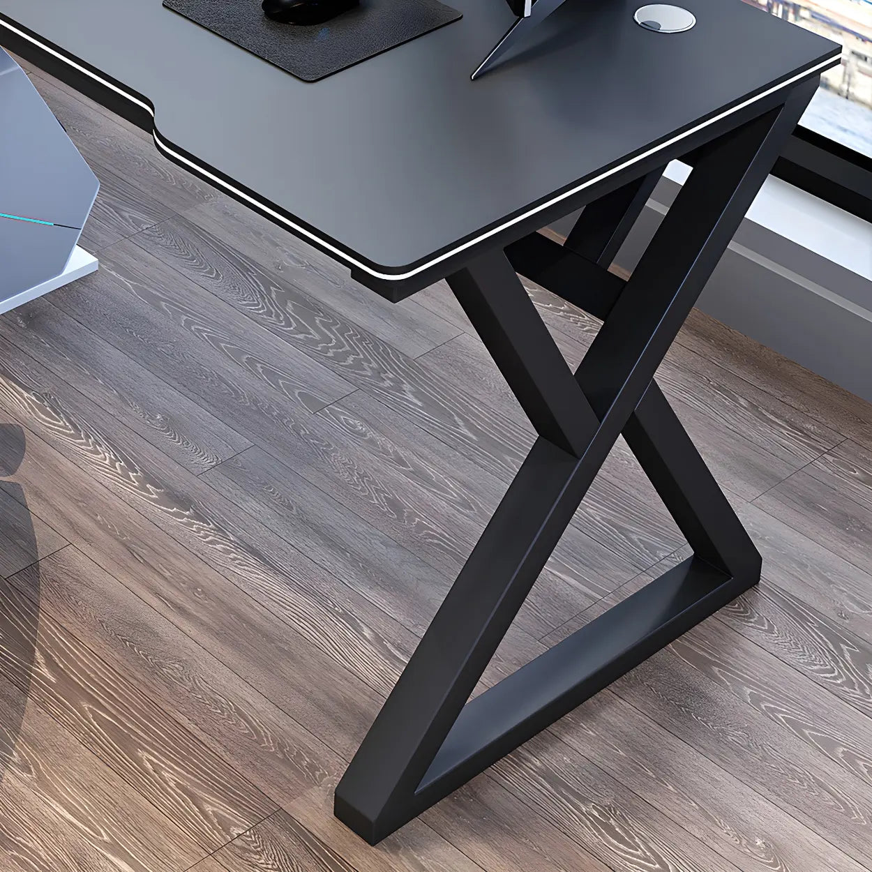 Ergonomic Wood Free-Form Sled Double Computer Desk — White-Black / Table Only