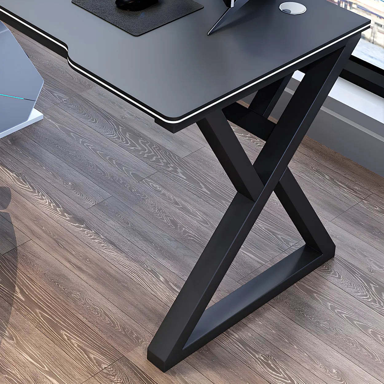 Ergonomic Wood Free-Form Sled Double Computer Desk — White-Black / Table Only
