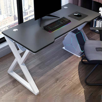 Ergonomic Wood Free-Form Sled Double Computer Desk — White-Black / Table Only