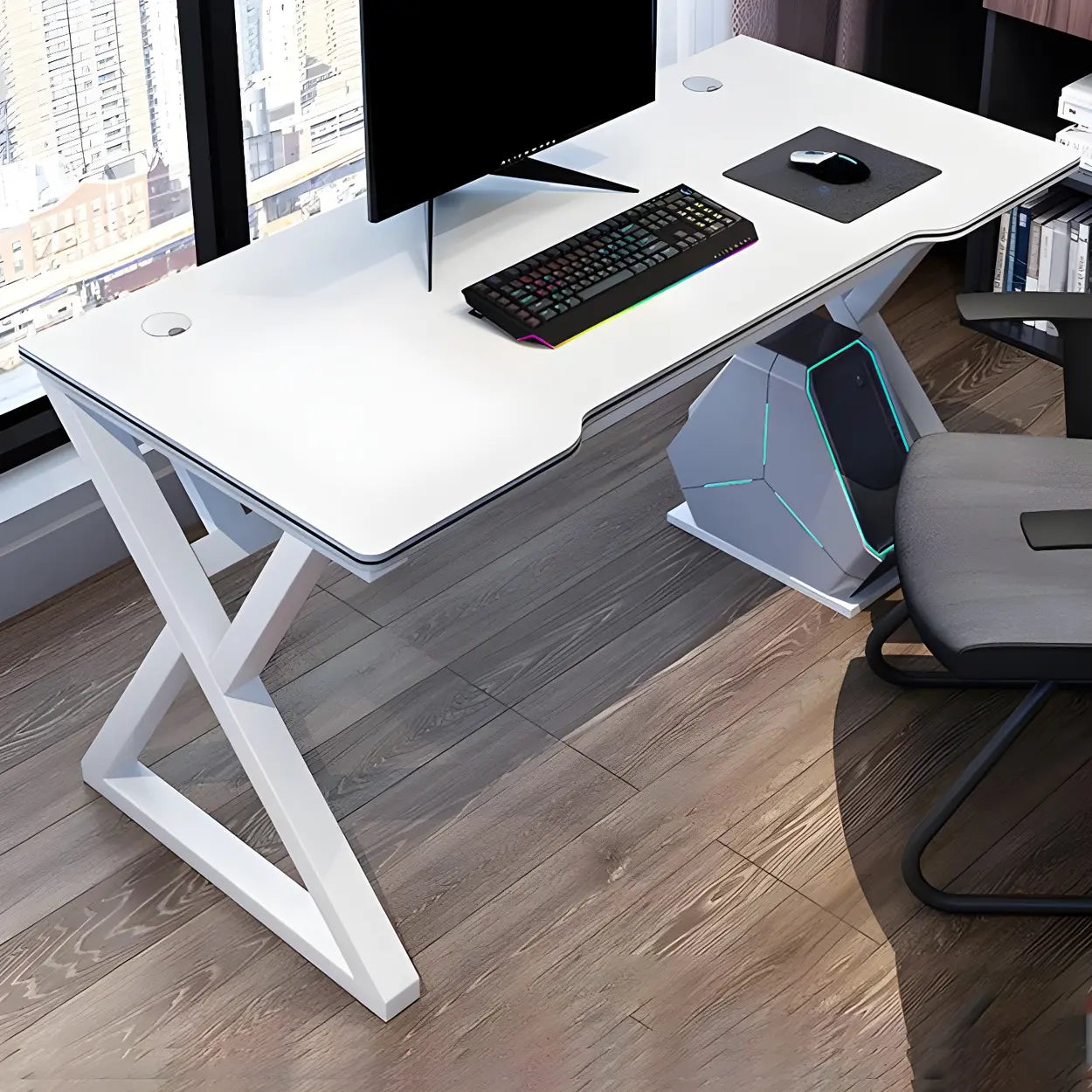 Ergonomic Wood Free-Form Sled Double Computer Desk — Natural Finish / Table Only