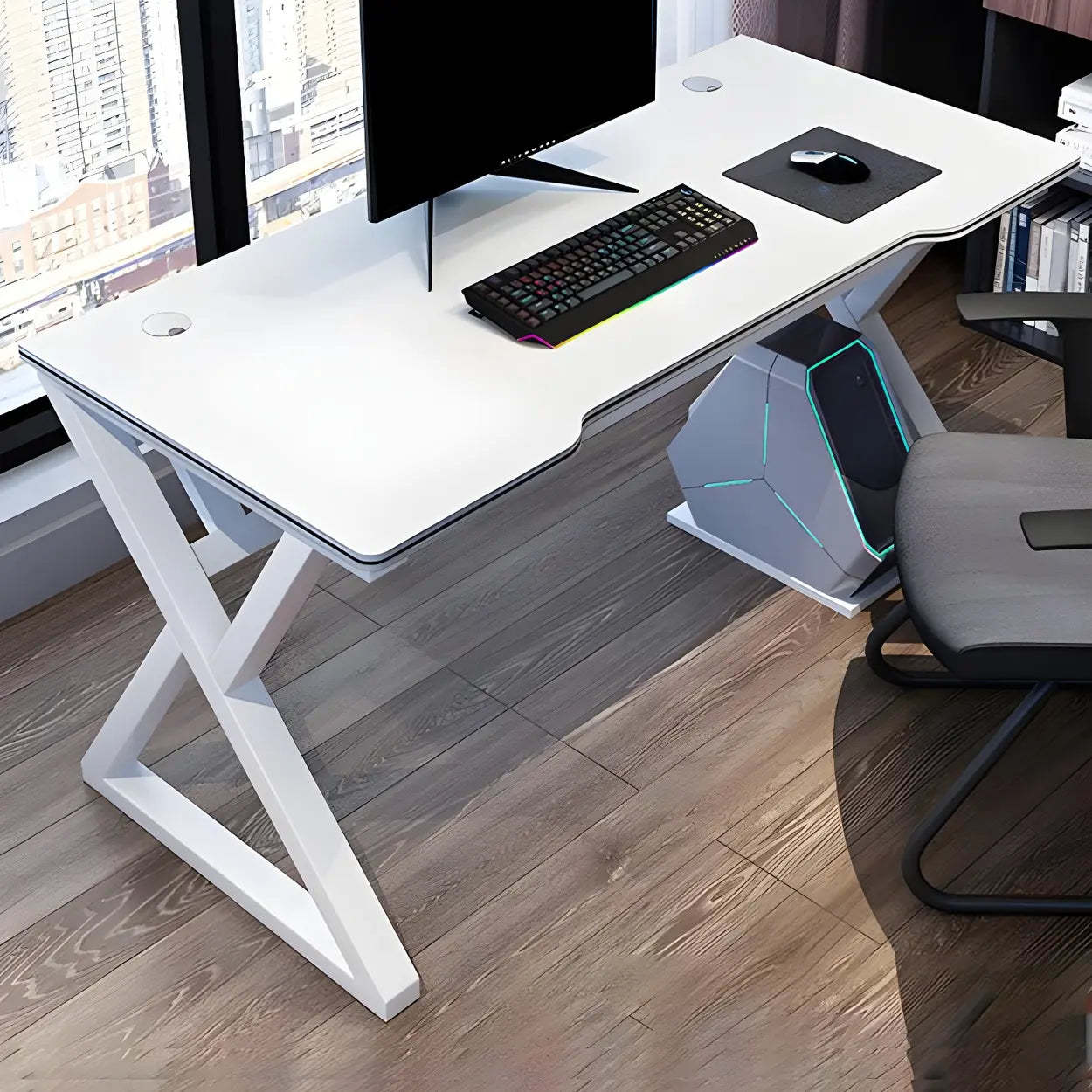 Ergonomic Wood Free-Form Sled Double Computer Desk — Natural Finish / Table Only