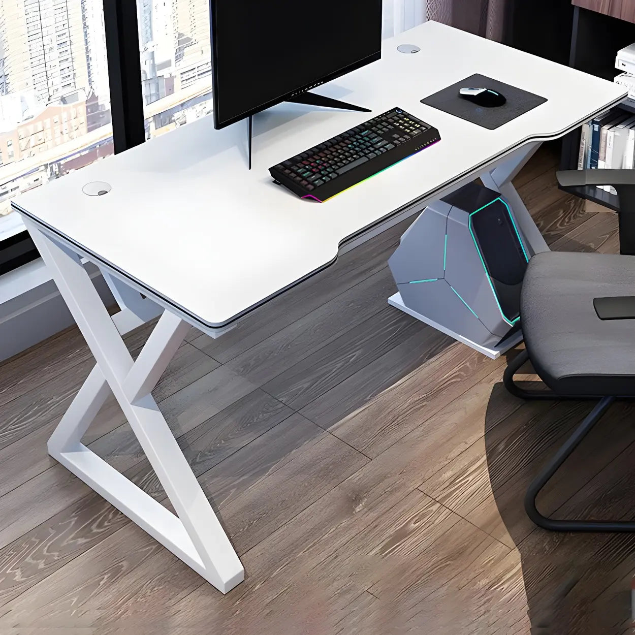 Ergonomic Wood Free-Form Sled Double Computer Desk