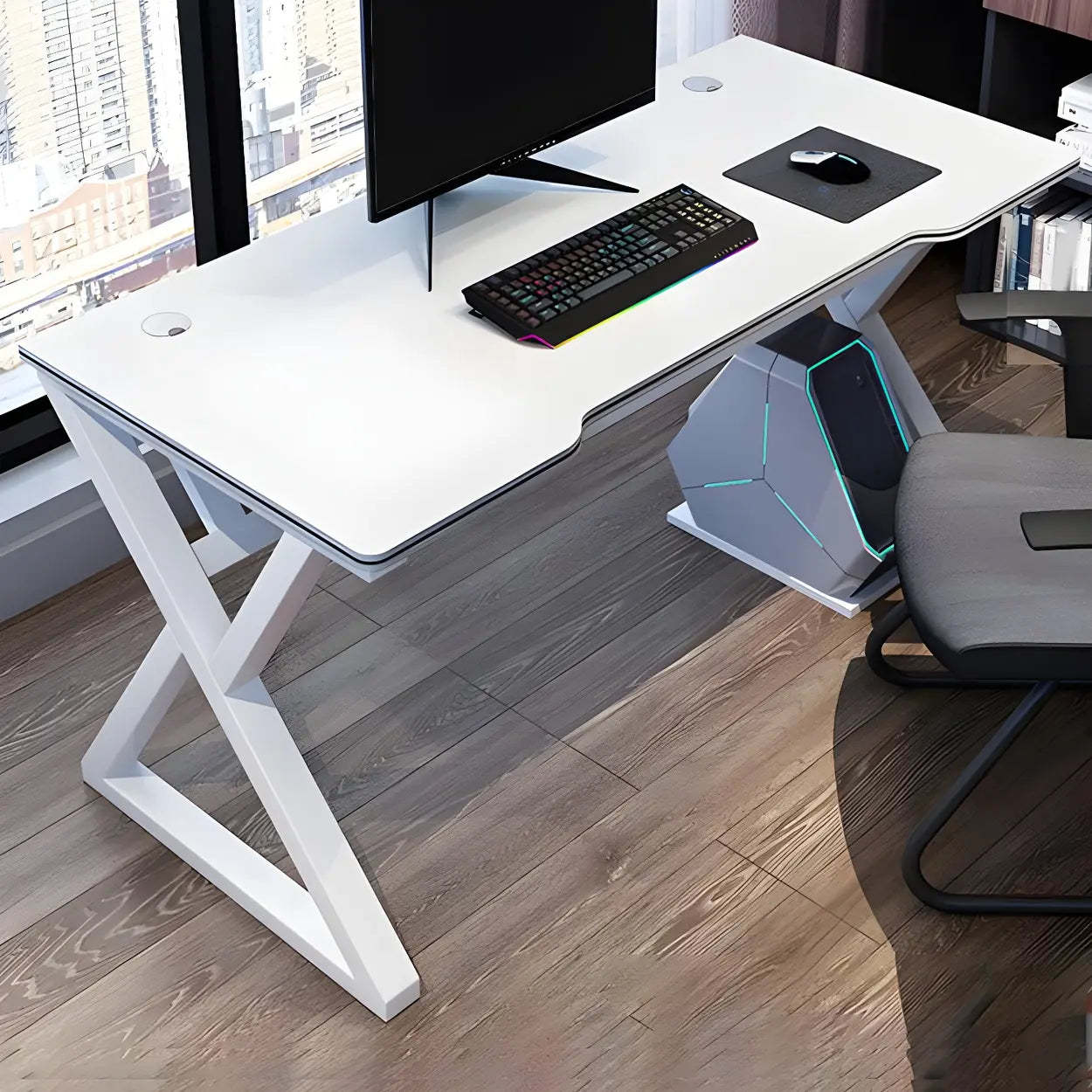 Ergonomic Wood Free-Form Sled Double Computer Desk
