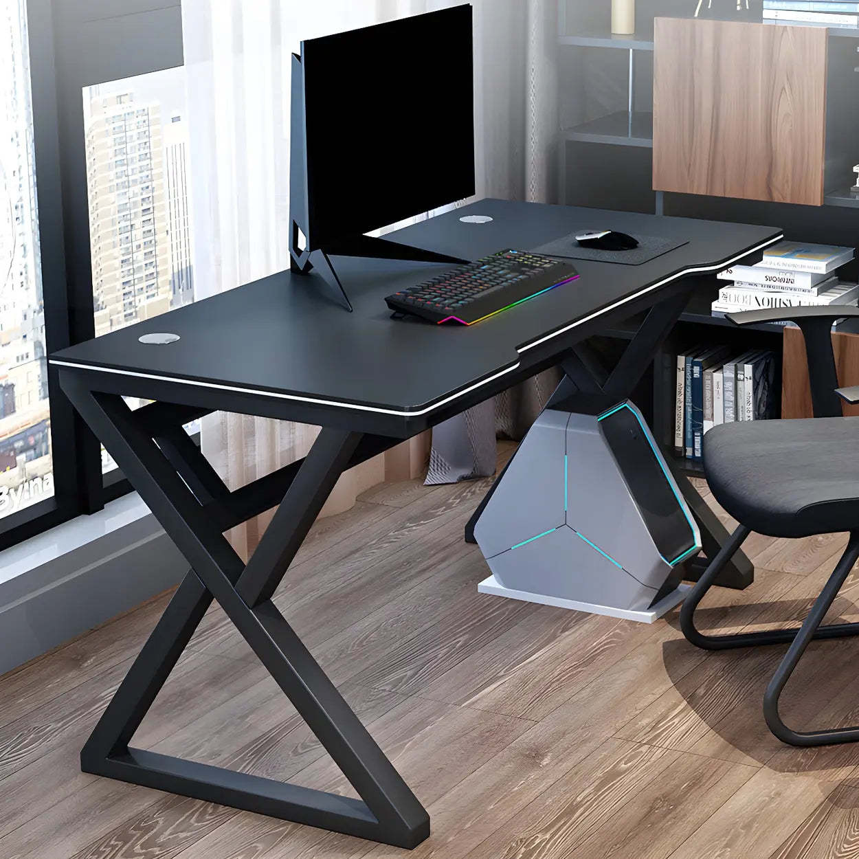 Ergonomic Wood Free-Form Sled Double Computer Desk