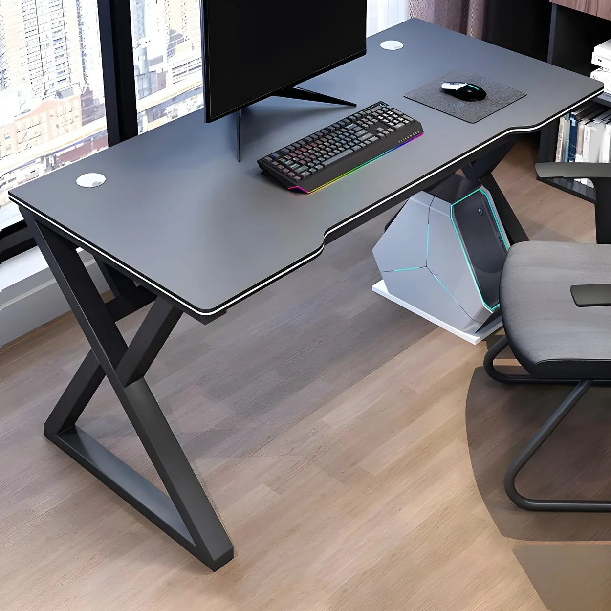 Ergonomic Wood Free-Form Sled Double Computer Desk