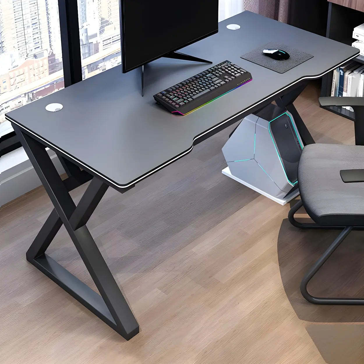 Ergonomic Wood Free-Form Sled Double Computer Desk