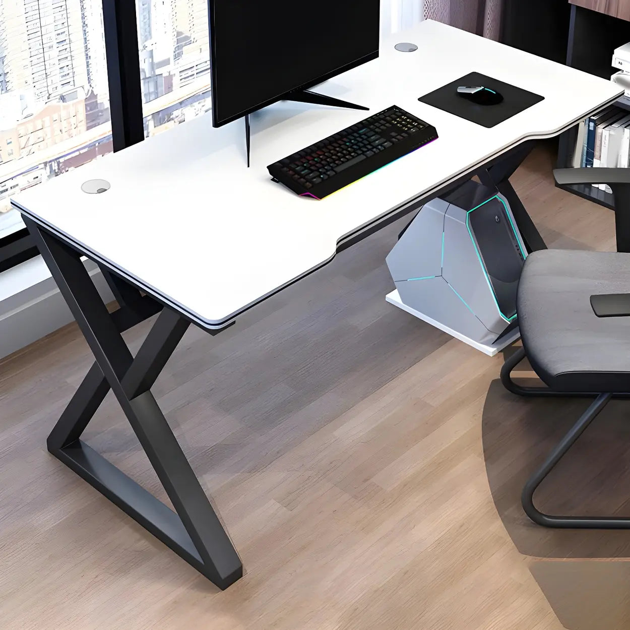 Ergonomic Wood Free-Form Sled Double Computer Desk — Black / Table Only