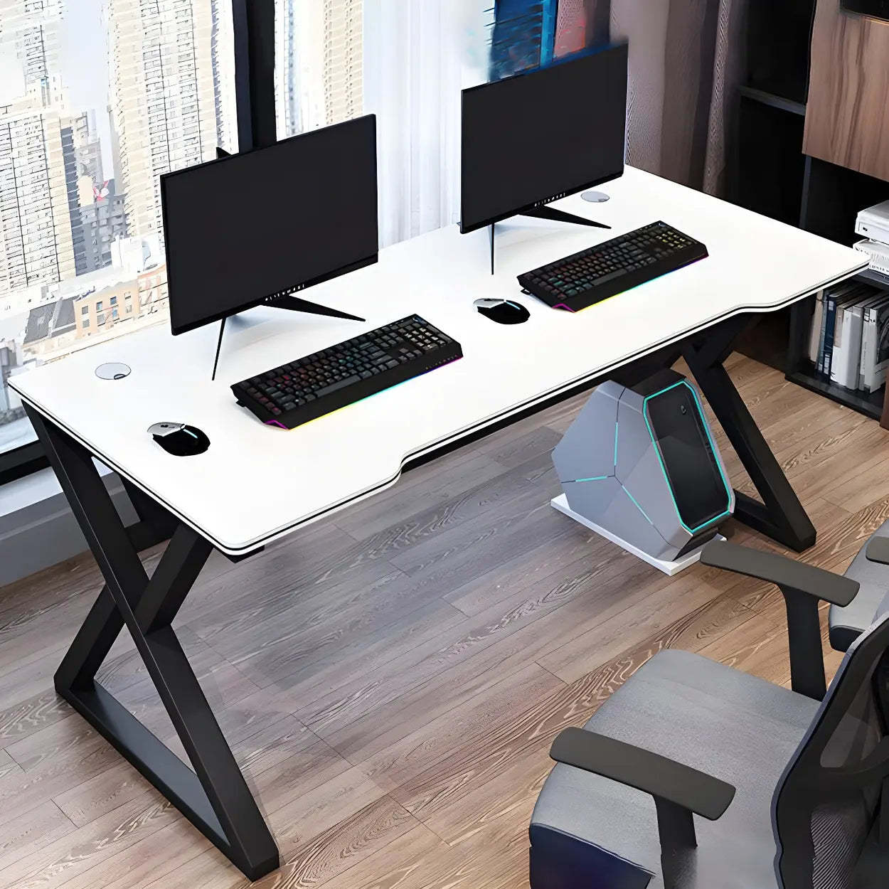 Ergonomic Wood Free-Form Sled Double Computer Desk — Black / Table Only