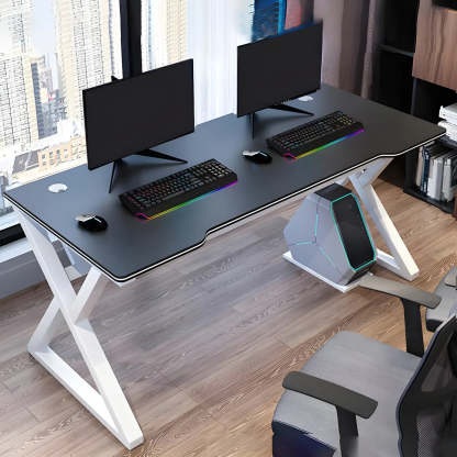 Ergonomic Wood Free-Form Sled Double Computer Desk — Black and White / Table Only