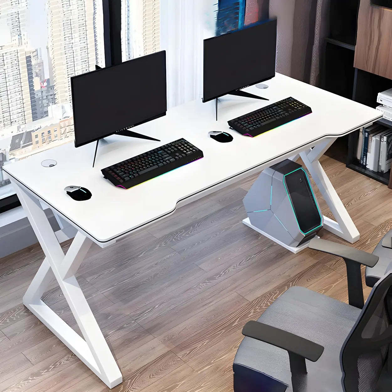Ergonomic Wood Free-Form Sled Double Computer Desk — Black and White / Table Only