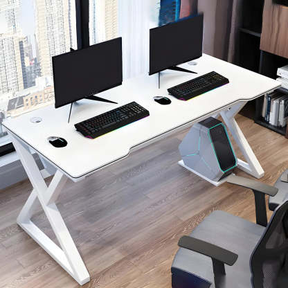 Ergonomic Wood Free-Form Sled Double Computer Desk — Black and White / Table Only
