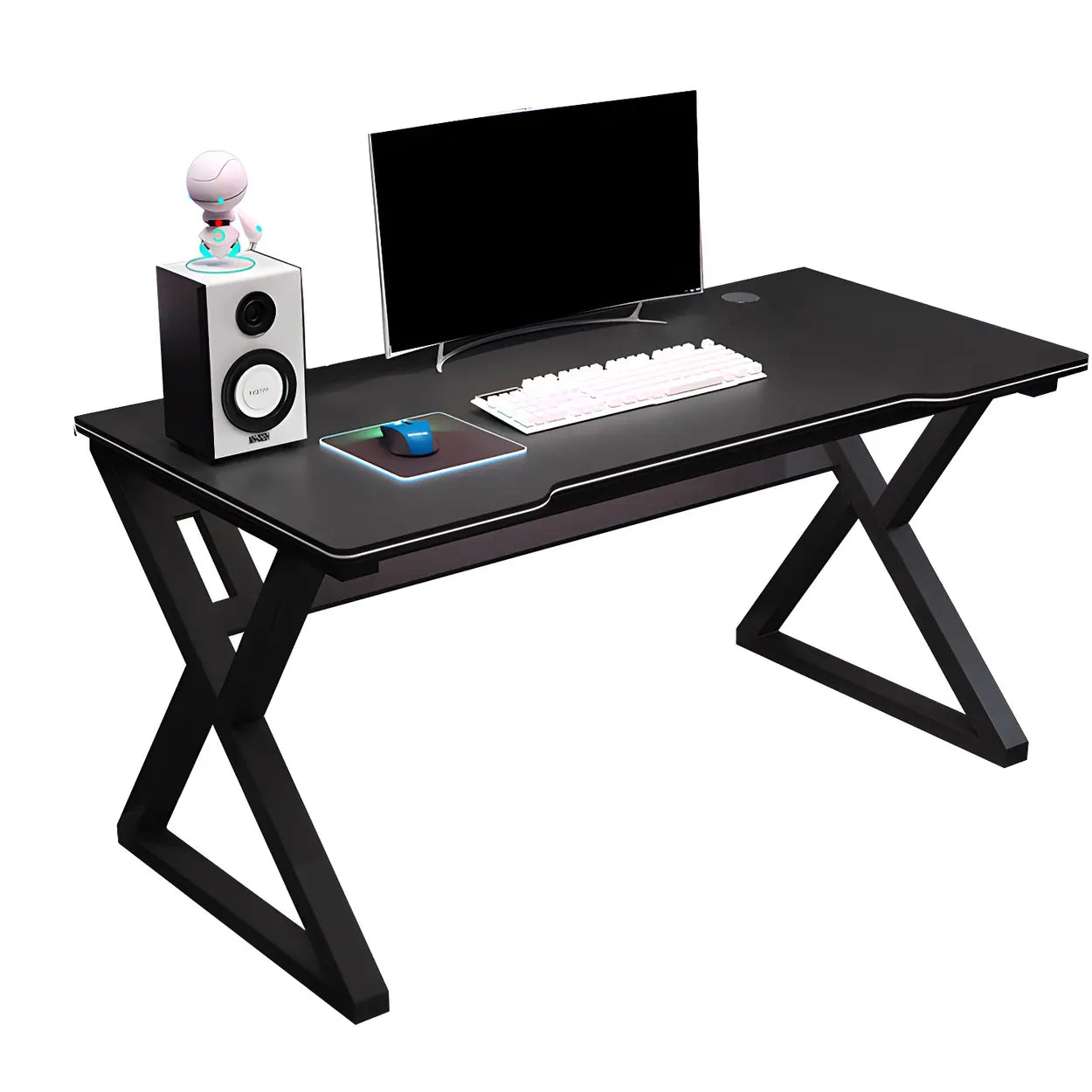Ergonomic Wood Free-Form Sled Double Computer Desk — White / Table Only