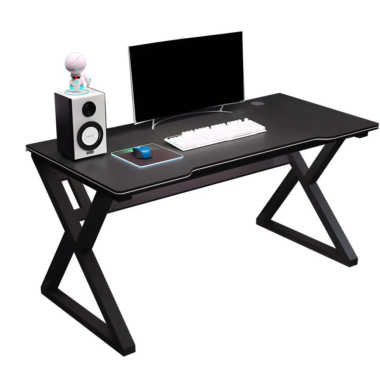 Ergonomic Wood Free-Form Sled Double Computer Desk — White / Table Only