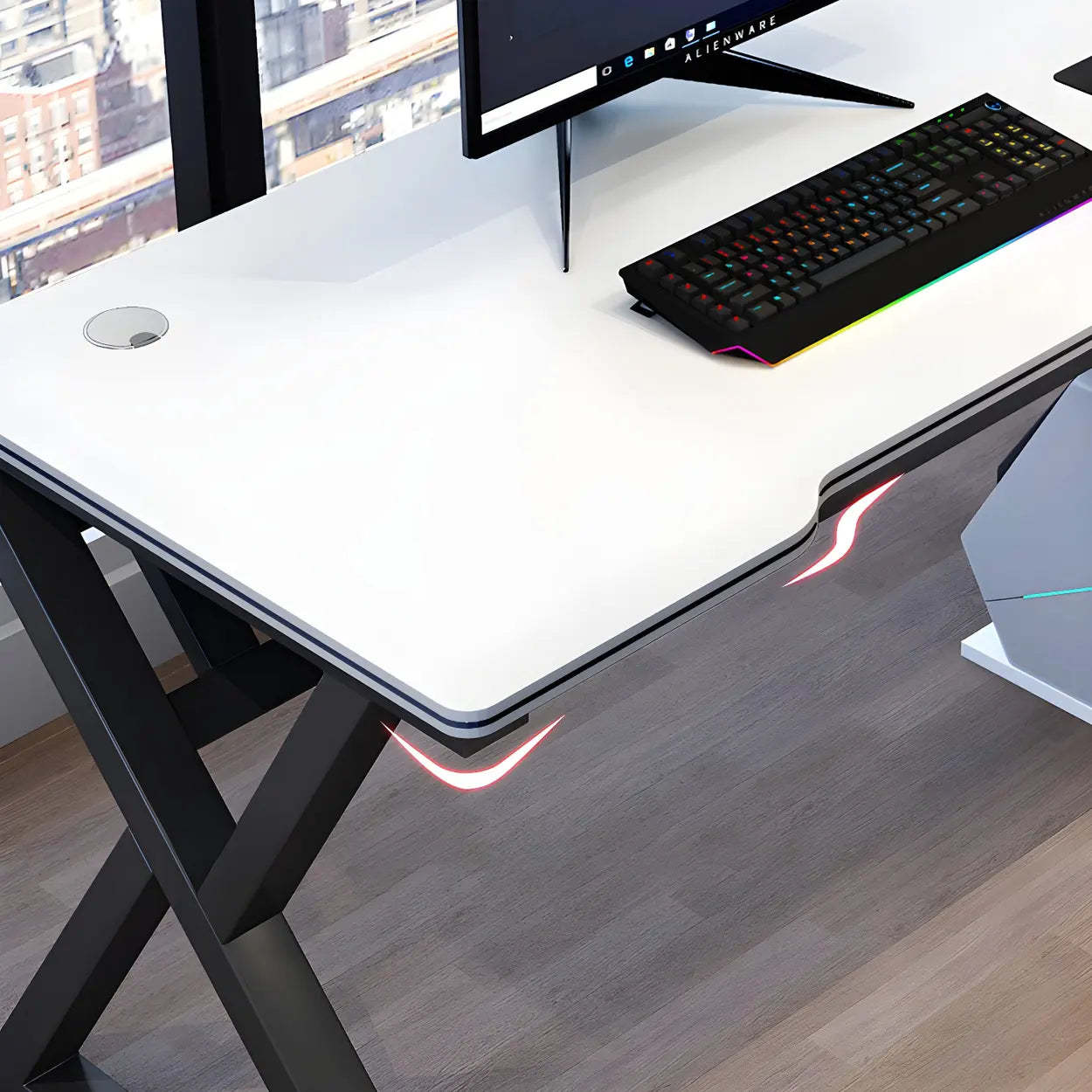 Ergonomic Wood Free-Form Sled Double Computer Desk — White / Table Only
