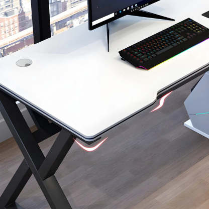 Ergonomic Wood Free-Form Sled Double Computer Desk — White / Table Only