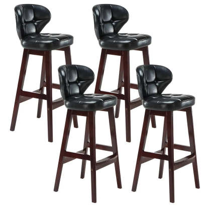 Espresso Wood Leather Backrest Bar Stool — White / Natural / 1 Piece
