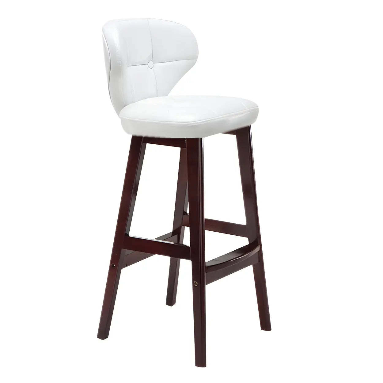 Espresso Wood Leather Backrest Bar Stool — Gloss White / Brown / 4 Piece Set