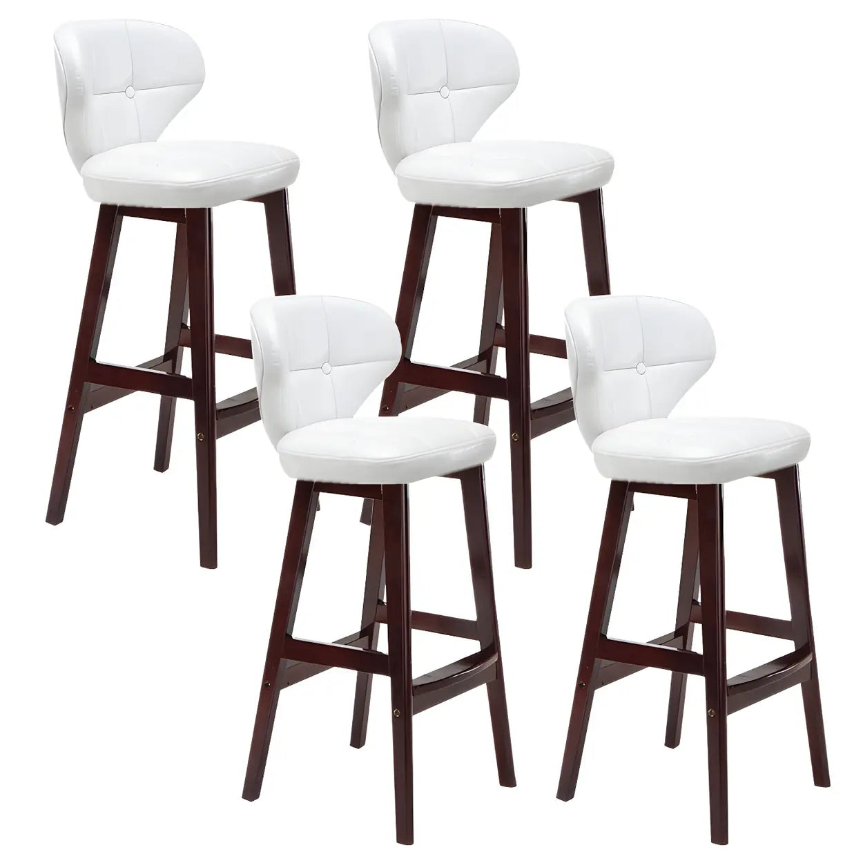 Espresso Wood Leather Backrest Bar Stool — Gloss White / Natural / 1 Piece