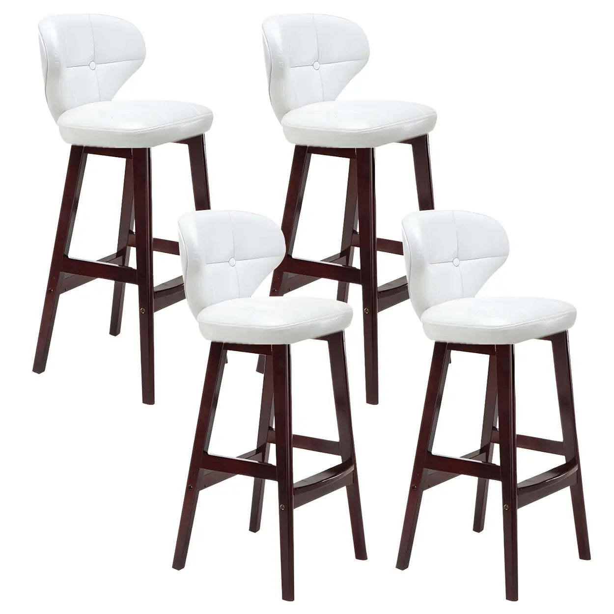 Espresso Wood Leather Backrest Bar Stool — Gloss White / Natural / 1 Piece