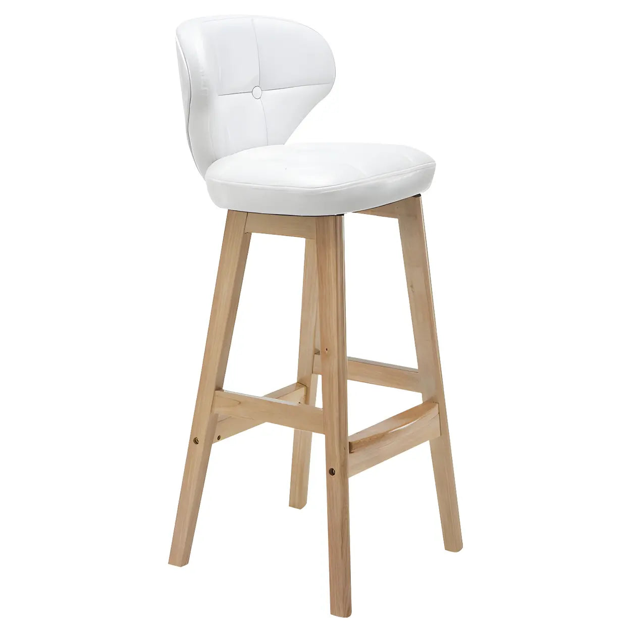 Espresso Wood Leather Backrest Bar Stool — Gloss White / Natural / 4 Piece Set