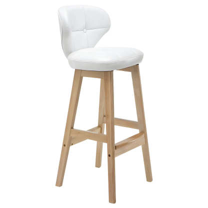 Espresso Wood Leather Backrest Bar Stool — Gloss White / Natural / 4 Piece Set