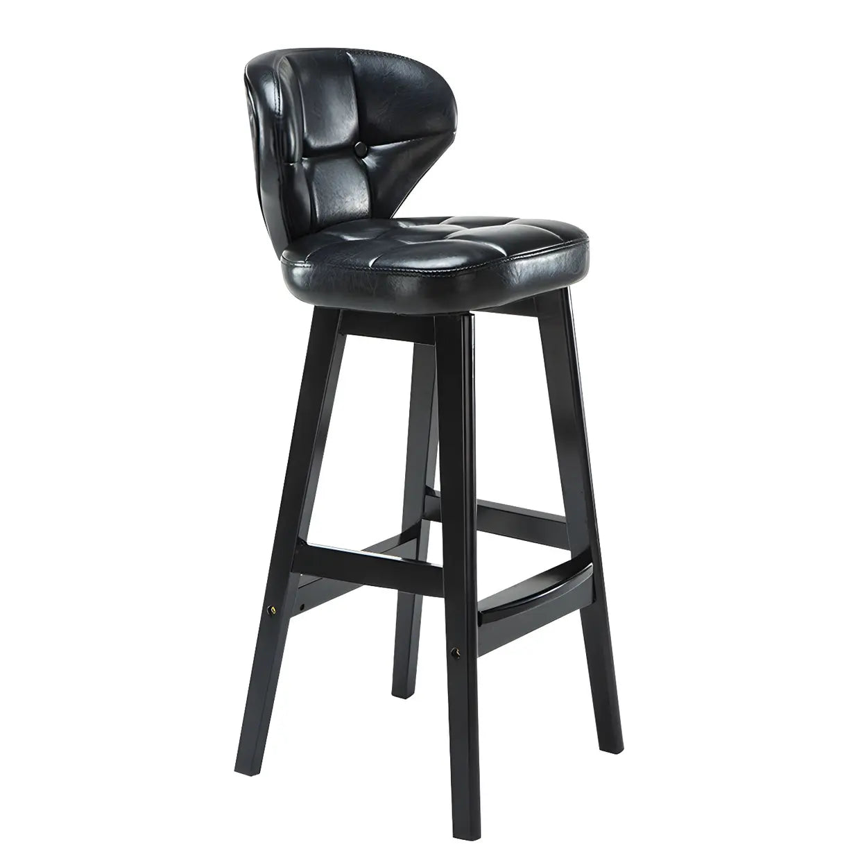 Espresso Wood Leather Backrest Bar Stool — Black / Black / 4 Piece Set