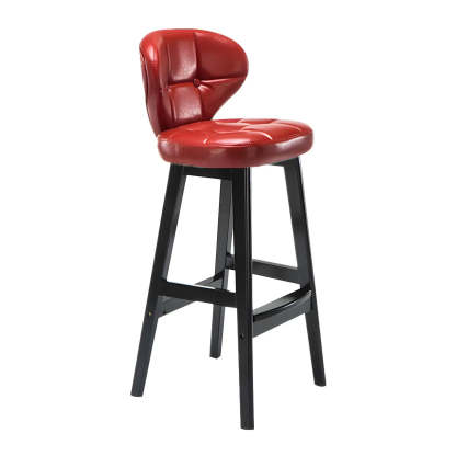 Espresso Wood Leather Backrest Bar Stool — Red / Black / 4 Piece Set