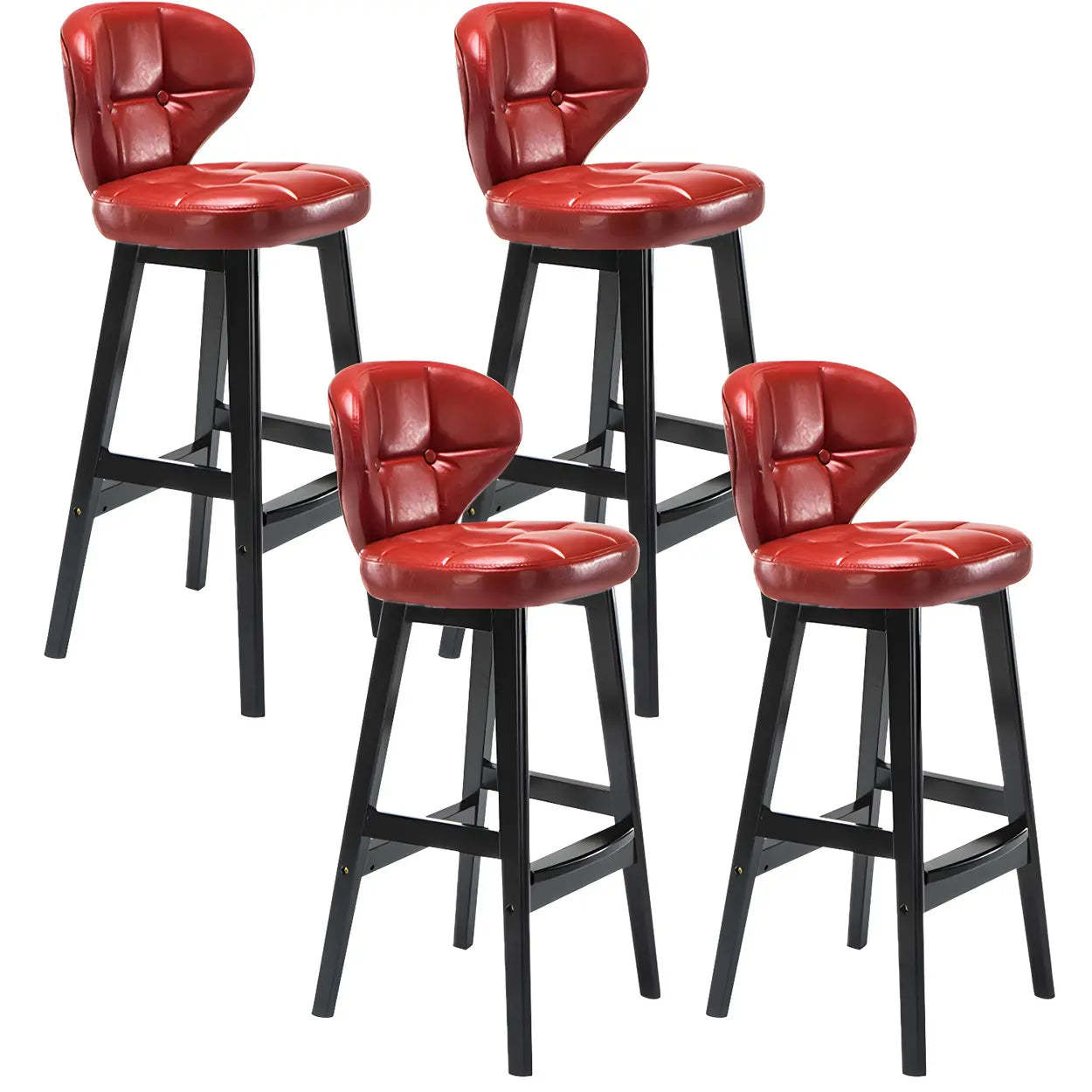 Espresso Wood Leather Backrest Bar Stool — Red / Natural / 1 Piece