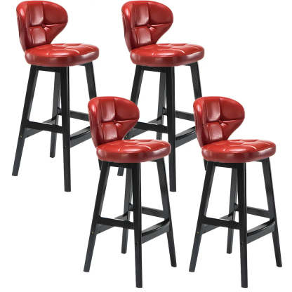 Espresso Wood Leather Backrest Bar Stool — Red / Natural / 1 Piece