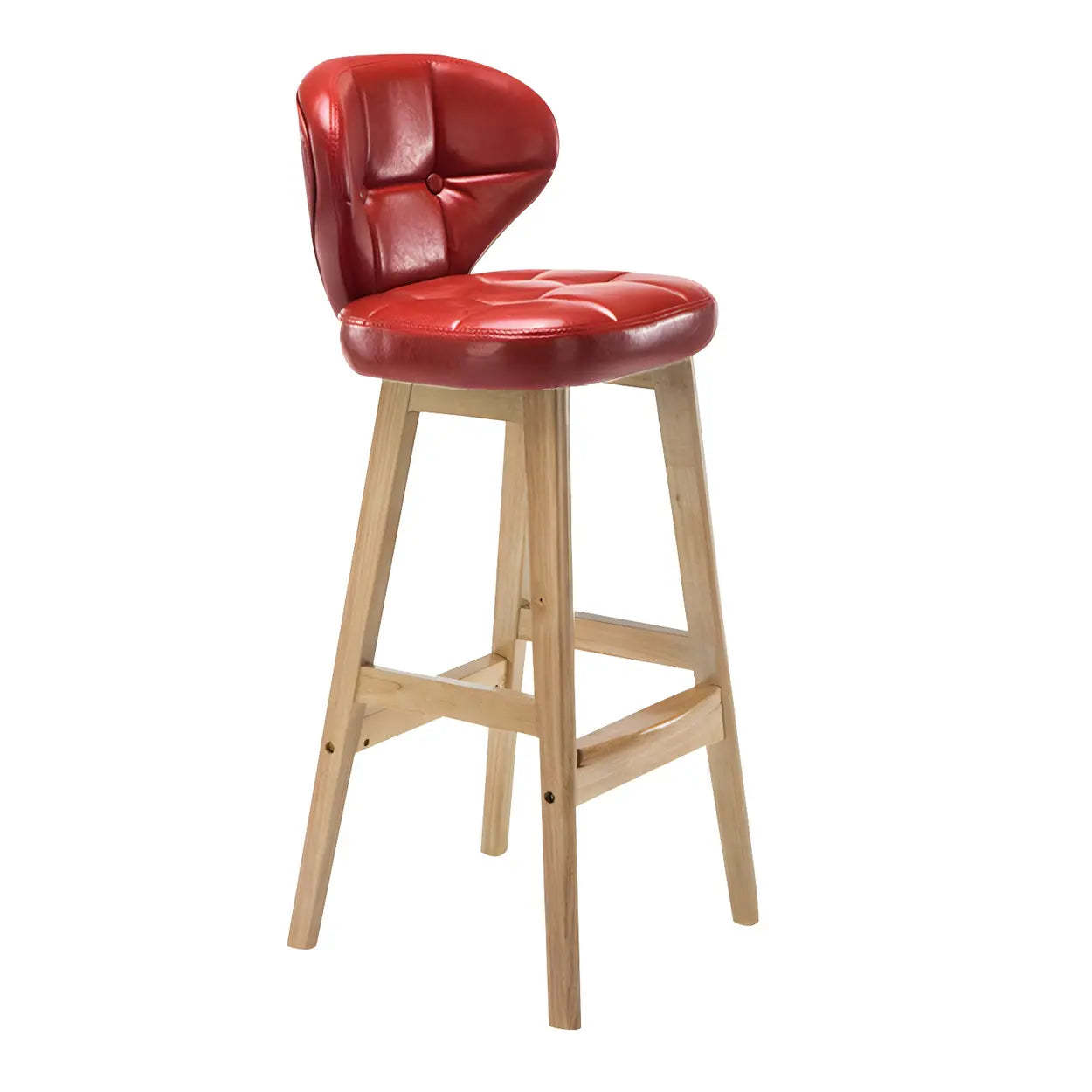 Espresso Wood Leather Backrest Bar Stool — Red / Natural / 4 Piece Set