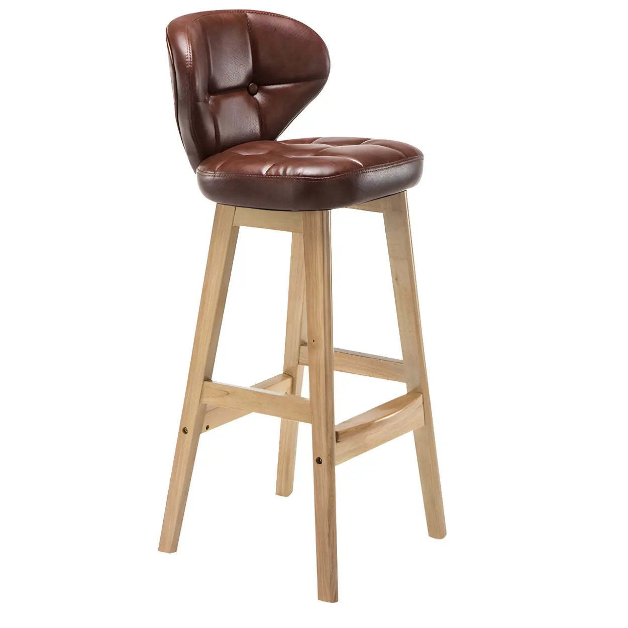 Espresso Wood Leather Backrest Bar Stool — Brown / Natural / 4 Piece Set
