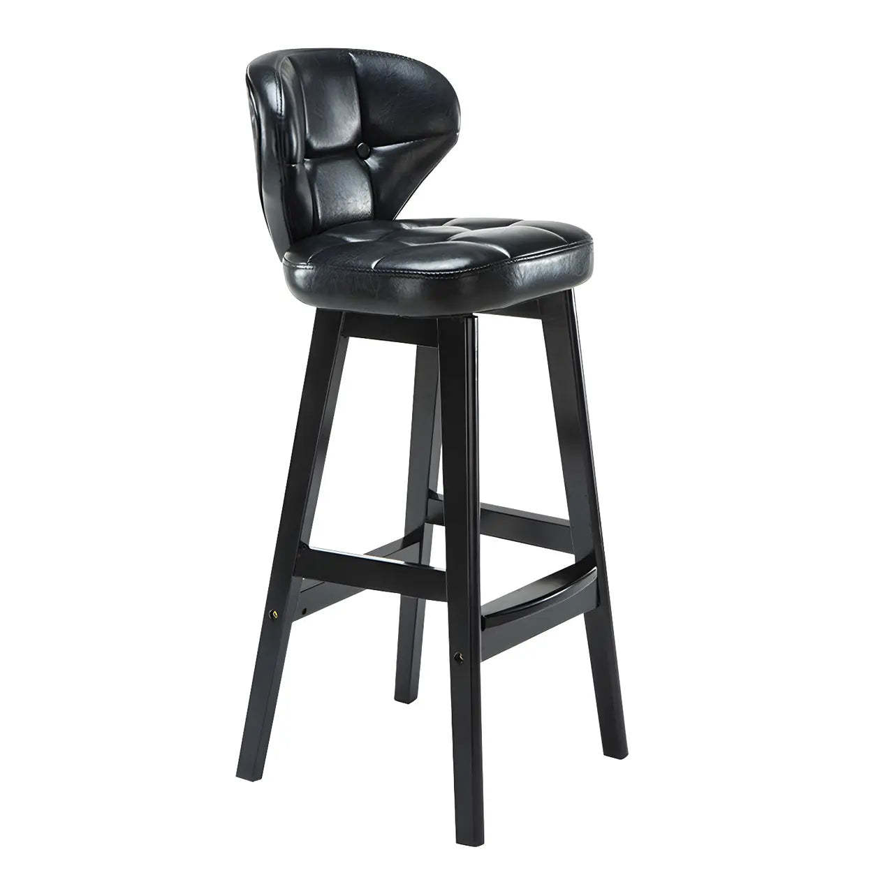 Lighom leather espresso backrest wood bar & counter stools in leather — Set of 1 / Black / Black