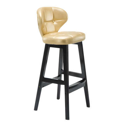 Espresso Wood Leather Backrest Bar Stool — Gold / Black / 4 Piece Set